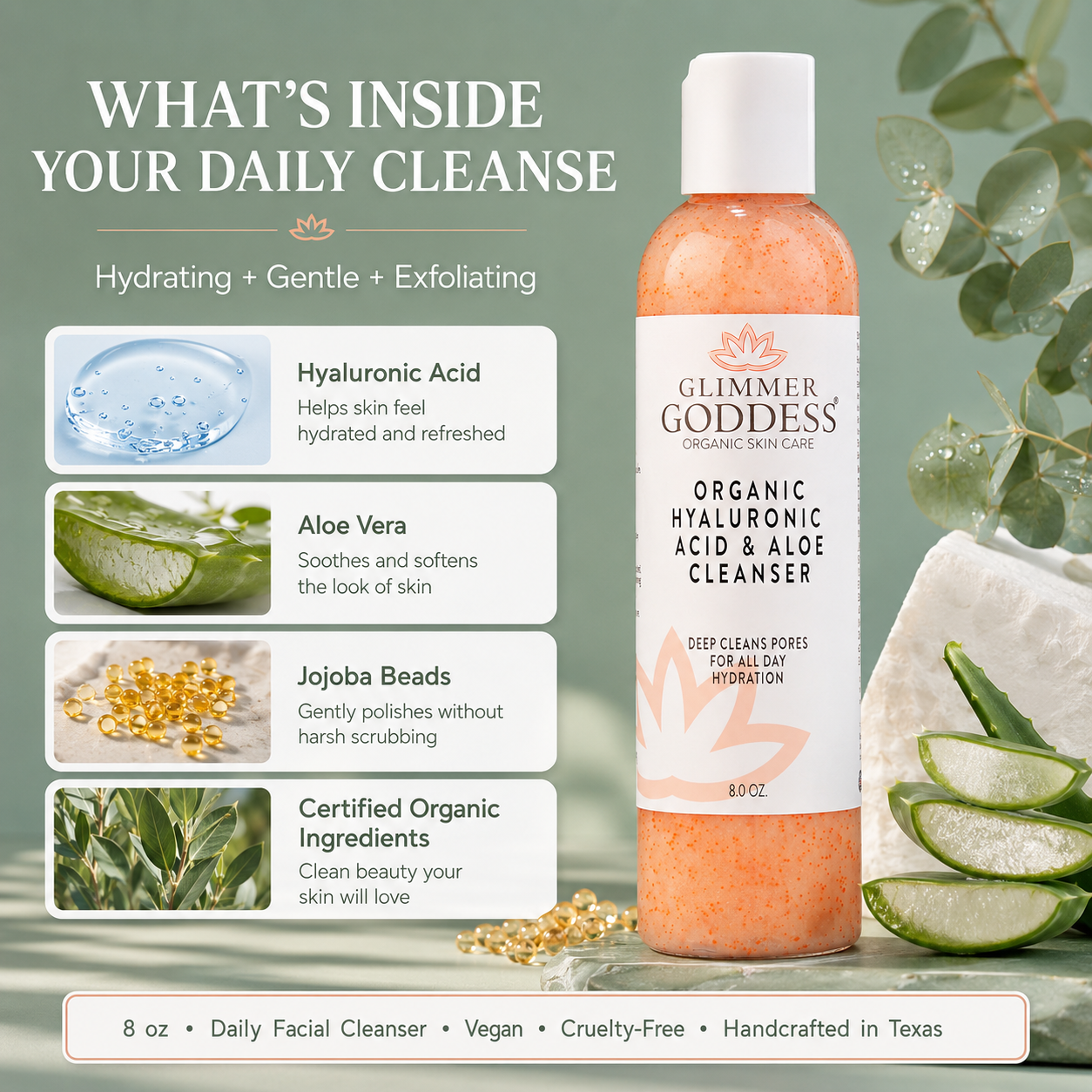 Organic Hydrating Facial Cleanser with Jojoba Beads